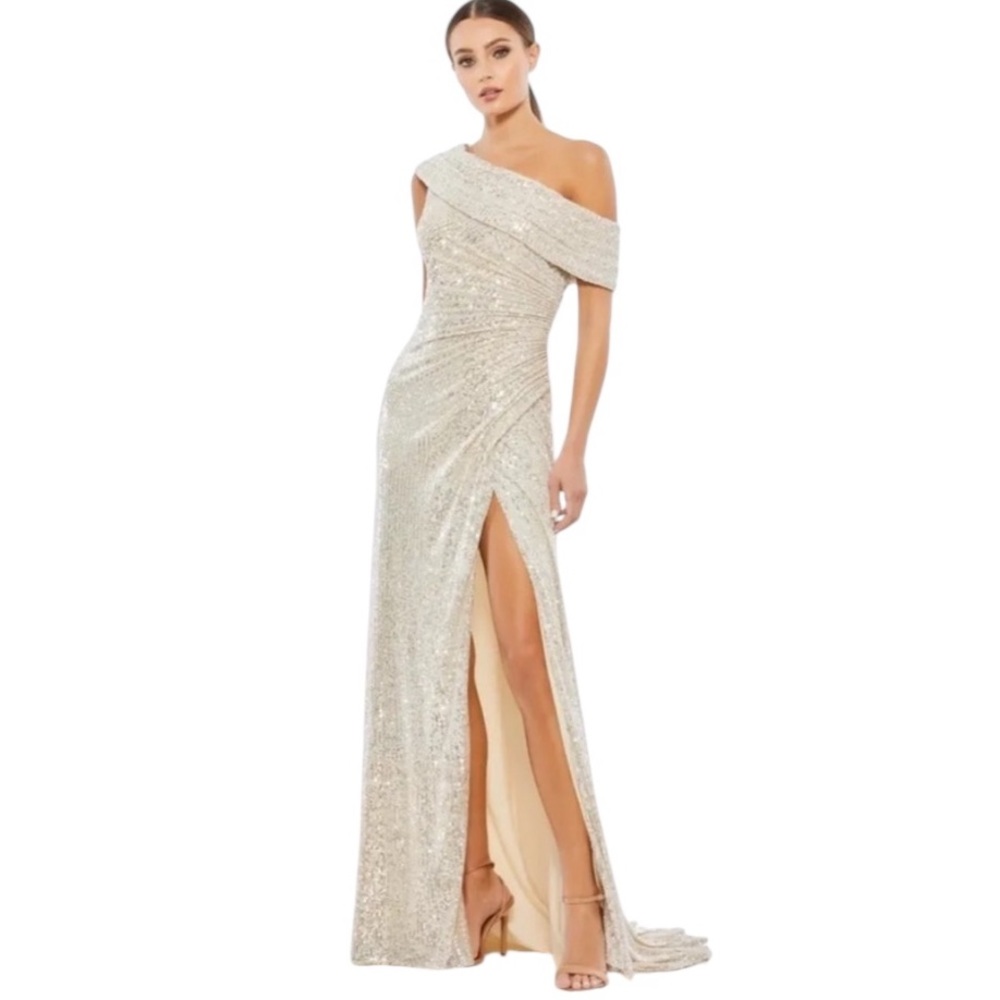 NWT Ieena for Mac Duggal Sequined Asymmetrical One Shoulder Style 26550 Size 2‎